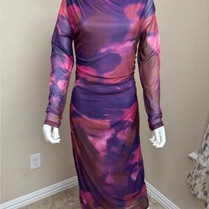 Elegant Long Sleeve Dress in Purple and Pink